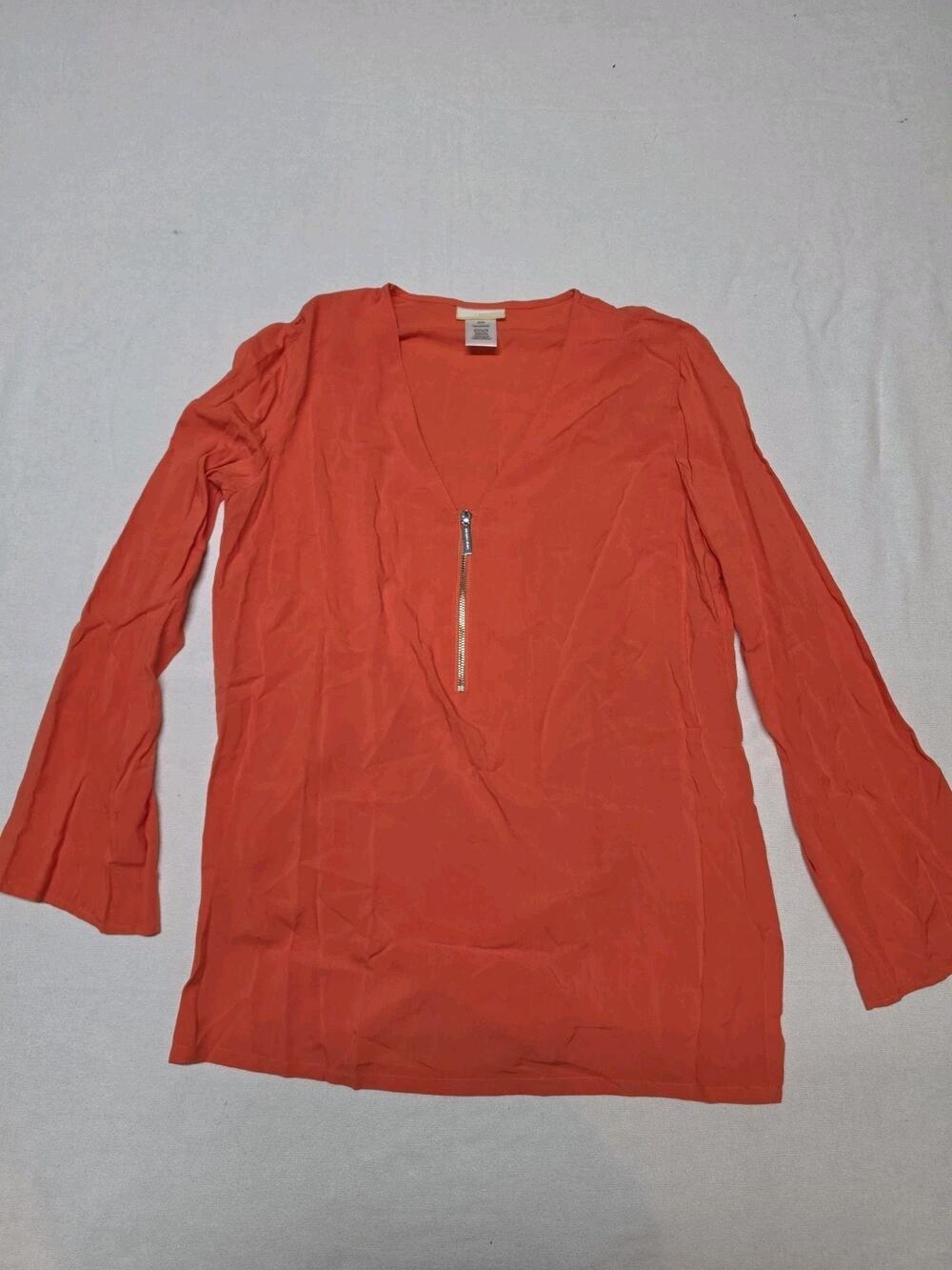 Michael Kors Women’s Orange Red Long Sleeve Zip Front Blouse Top Size S